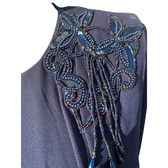 VTG PATRA Navy Blue Chiffon Beaded Dress SZ 12 Special Occasion MOB Detail layer - Picture 2 of 6